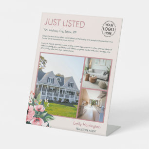 Blush Bloom Listing Rose Real Estate Agent Pedestal Sign