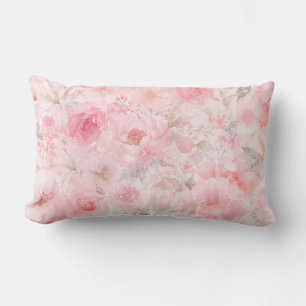 Blush Bloom Watercolor Floral Lumbar Cushion