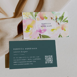Blush Bloom Watercolor Floral QR Code Business Card