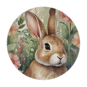 Blush Blooms and Bunny Dream Glass Cutting Board 