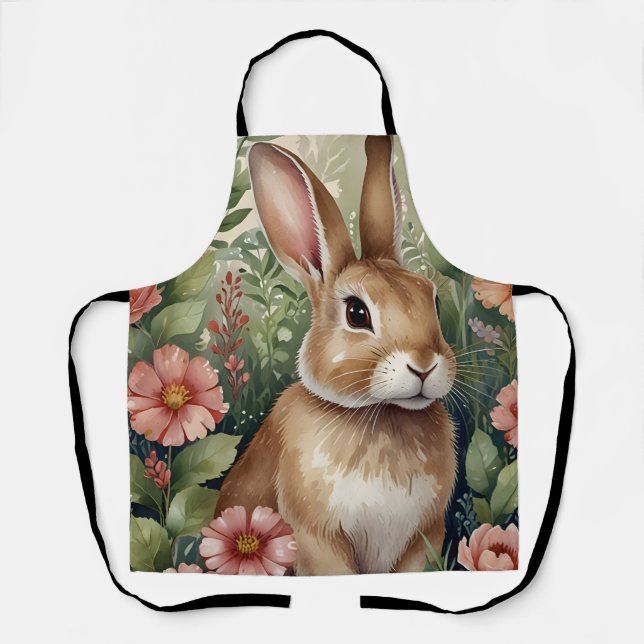 Blush Blooms and Bunny Dreams All-Over Print Apron (Front)