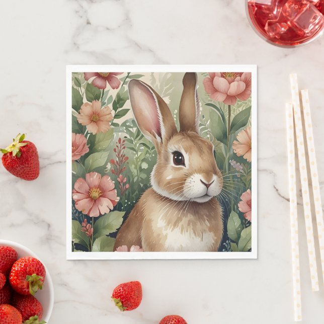 Blush Blooms and Bunny Dreams Paper Napkin  (Insitu)