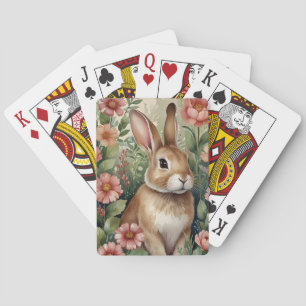 Blush Blooms and Bunny Dreams Playing Cards 