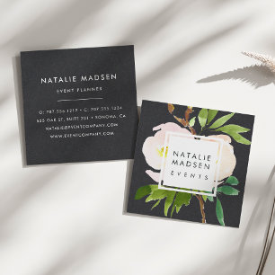 Blush Blooms Black Square Business Card