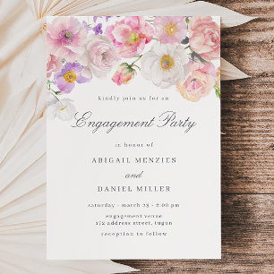 Blush Blooms Watercolor Floral Engagement Party Invitation