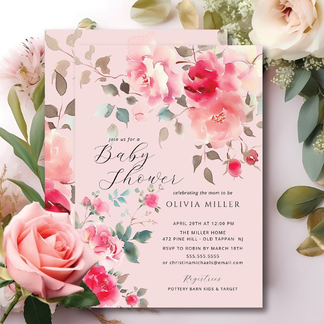Blush Blossom Baby Shower Invitations (Creator Uploaded)