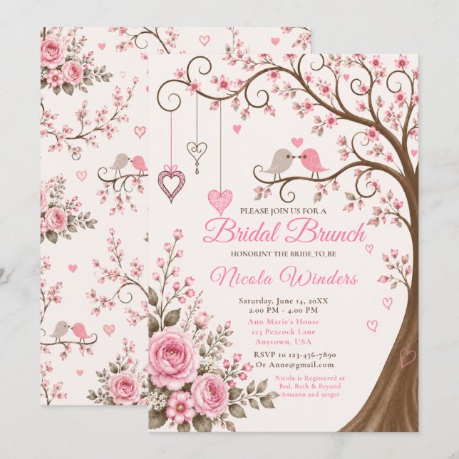 Blush Blossom Bridal Brunch Invitation (Front/Back)