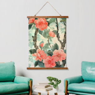 Blush Blossom Camelia Garden Watercolor Hanging Tapestry