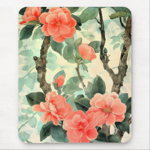 Blush Blossom Camelia Garden Watercolor Mouse Pad