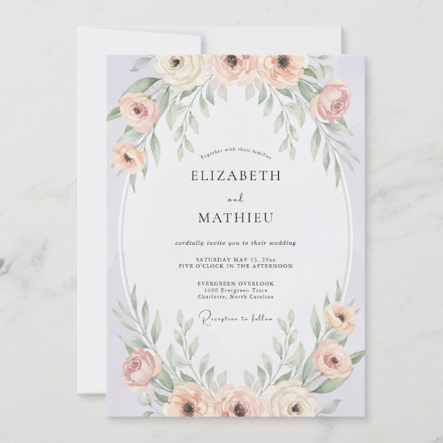 Blush Blossom Foliage Wedding Invitation (Front)