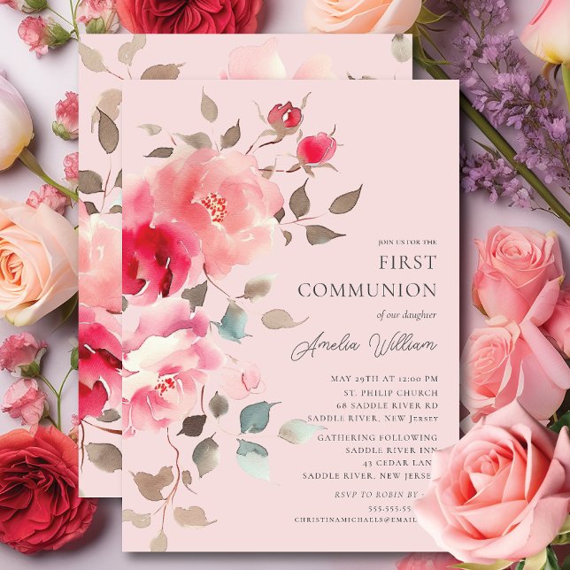 Blush Blossoms First Communion Invitation (Creator Uploaded)