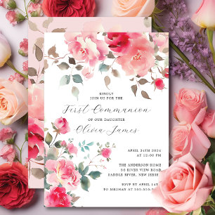 Blush Blossoms First Holy Communion Invitation