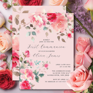 Blush Blossoms First Holy Communion Invitation