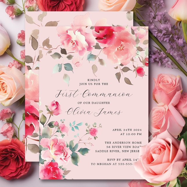 Blush Blossoms First Holy Communion Invitation (Creator Uploaded)