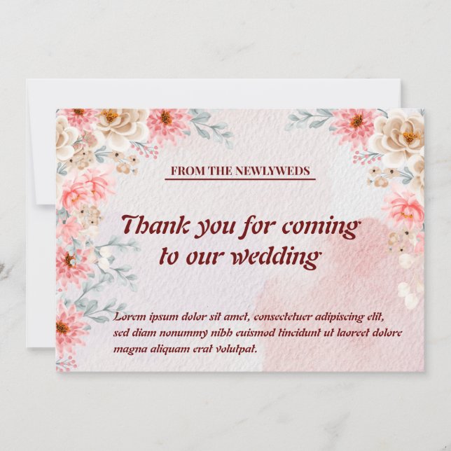Blush Blossoms & Gratitude: Chic Pink Floral Thank Thank You Card (Front)
