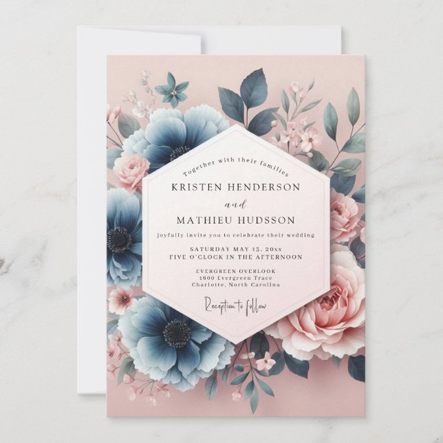 Blush Blue Aquarelle Dream Wedding Invitation (Front)