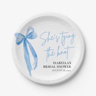 Blush Blue Bow She's Tying the Knot Bridal Shower Paper Plate