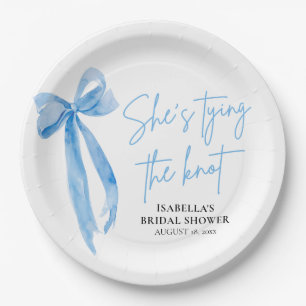 Blush Blue Bow She's Tying the Knot Bridal Shower Paper Plate