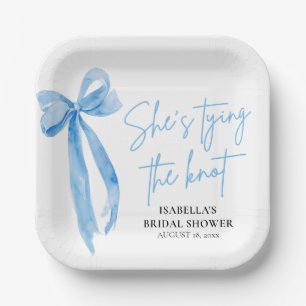 Blush Blue Bow She's Tying the Knot Bridal Shower Paper Plate