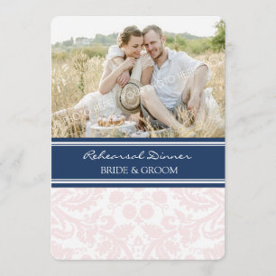 Blush Blue Damask Photo Rehearsal Dinner Party Invitation