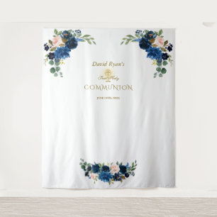 Blush Blue Flora Holy Communion Photo Booth Prop Tapestry