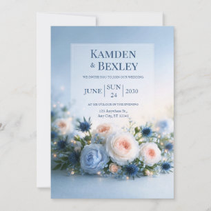 Blush Blue Floral Glow Border Wedding Invitation