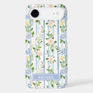 Blush Blue Floral Watercolor Striped Personalised