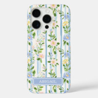 Blush Blue Floral Watercolor Striped Personalised