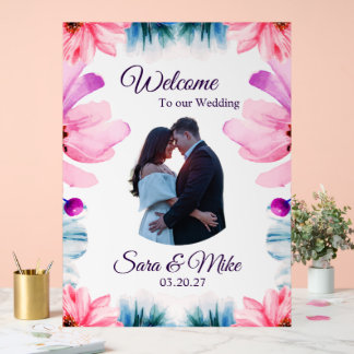 Blush & Blue Floral Wedding Welcome Sign