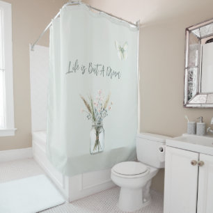 Blush Blue Flowers Jar Butterfly Shower Curtain