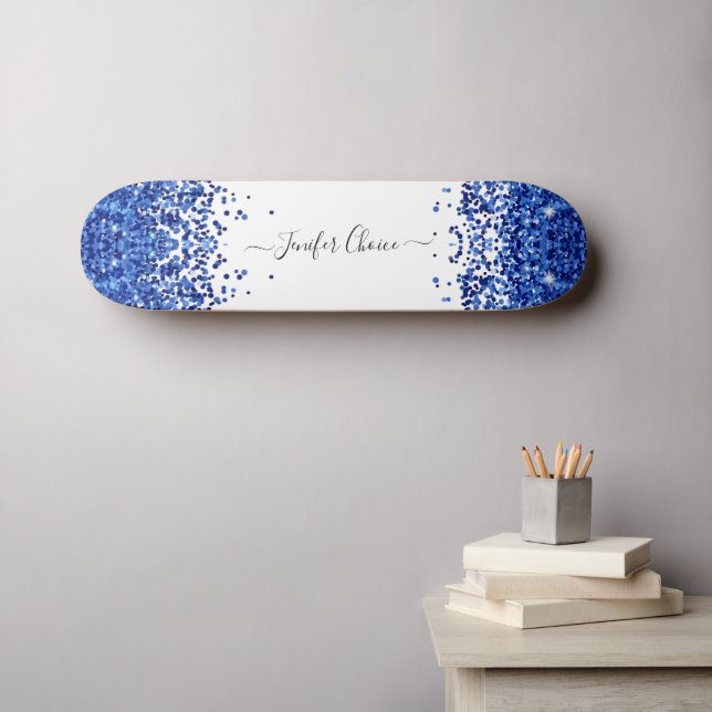 Blush Blue Glitter Custom Name  Skateboard (Wall Art (Horz))
