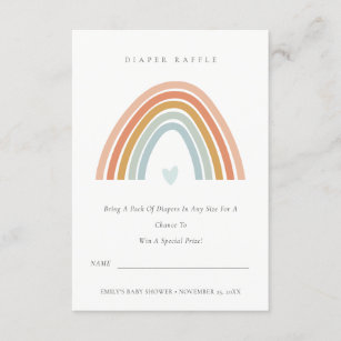 Blush Blue Heart Rainbow Diaper Raffle Baby Shower Enclosure Card