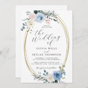 Blush Blue Light Beach Tropical Boho Wedding Invitation