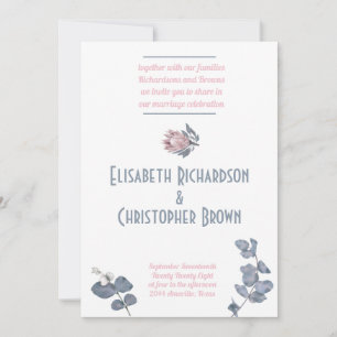Blush Blue Pink Floral Wedding Invitation