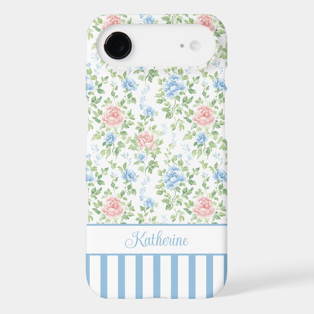Blush Blue Watercolor Floral Monogrammed  (Back)