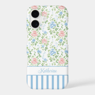 Blush Blue Watercolor Floral Monogrammed