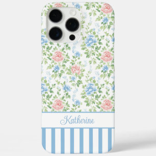 Blush Blue Watercolor Floral Monogrammed iPhone 16 Pro Max Case