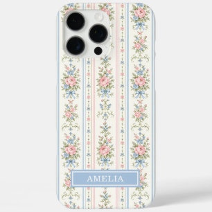 Blush Blue Watercolor Floral Monogrammed iPhone 16 Pro Max Case