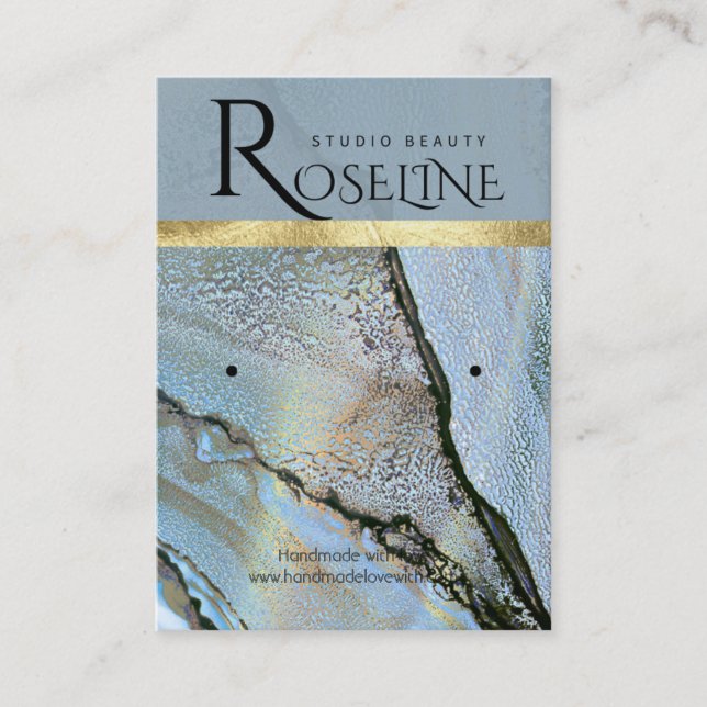 Blush Blue watercolor gold Logo Earring Display Business Card (Front)