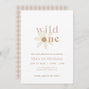 Blush Boho Daisy Retro First Birthday Invitation