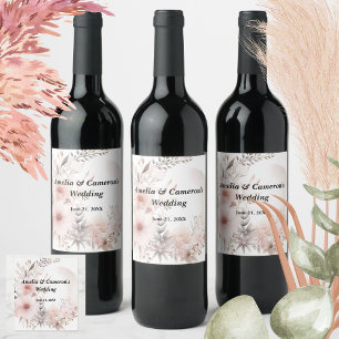 Blush Boho Dried Floral Custom Wedding Wine Label