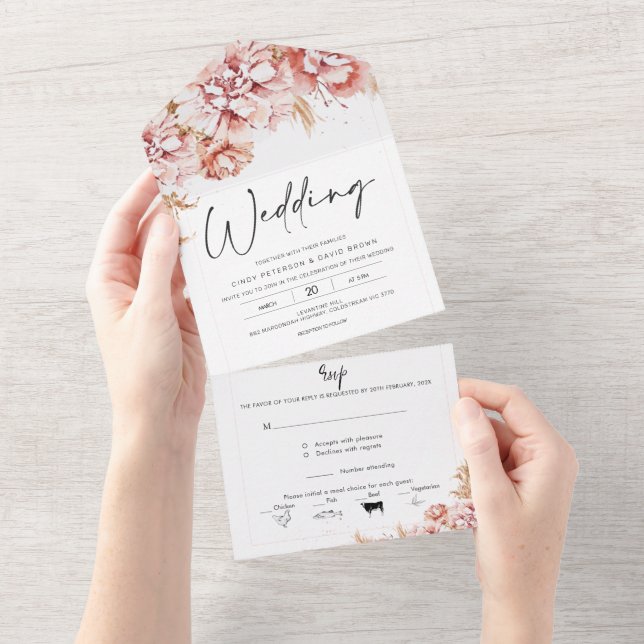 Blush Boho Dry Floral All in One Wedding Invite (Tearaway)