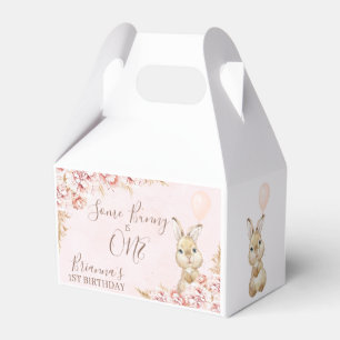 Blush Boho Floral Bunny Rabbit Birthday Favor Box