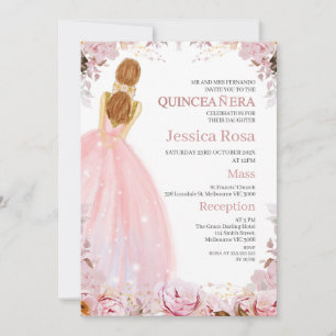 Blush Boho Floral Dress Quinceañera Invitation