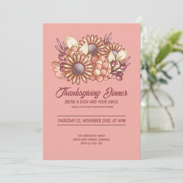 Blush Boho floral Thanksgiving Dinner Invitation (Standing Front)