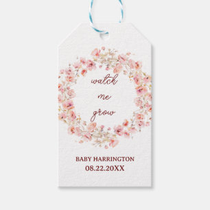Blush Boho Floral Watch Me Grow Baby Shower Gift Tags