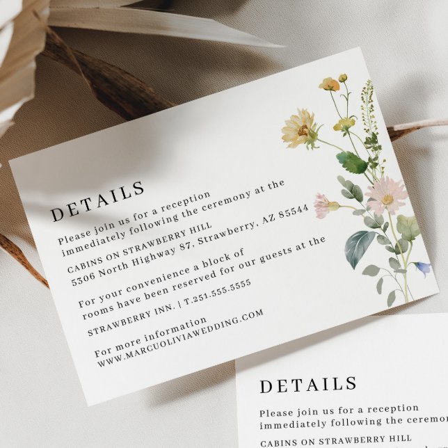 Blush Boho Floral Wedding Details Enclosure card (Front)