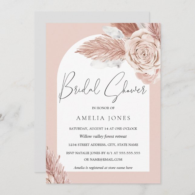 Blush Boho Flowers Arch Bridal Shower Invitation (Front/Back)
