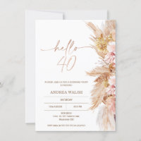 Blush Boho Pampas Grass Hello 40 Birthday