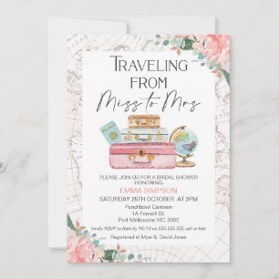 Blush Boho Traveling Miss to Mrs Bridal Shower Invitation